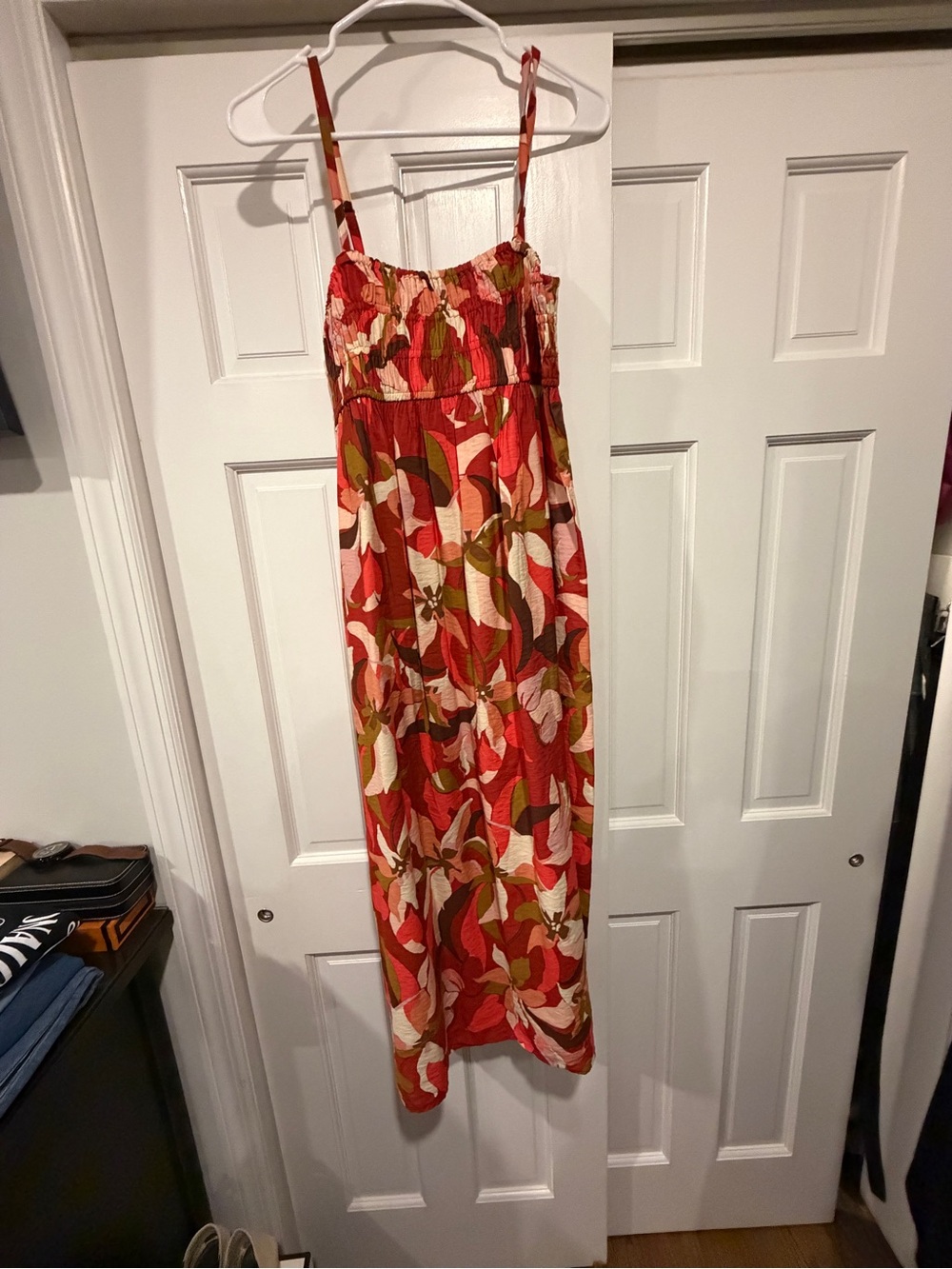 Floral Red/pink/melon Maxi Sundress with Smocked Bodice